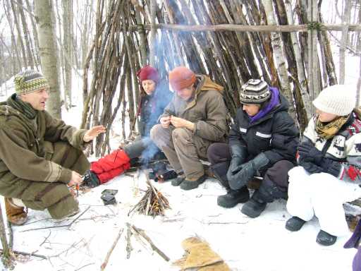 lean to shelter and fire, winter wilderness skills workshop